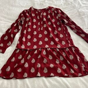 LOFT Red and White Patterned Blouse